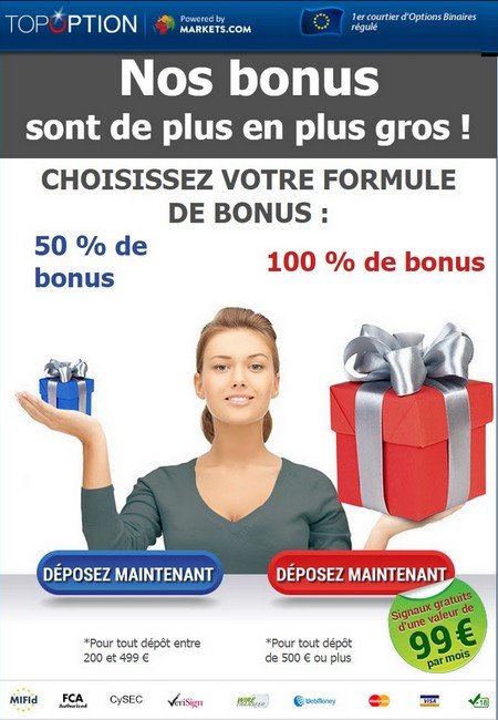 TopOption courtier options binaires régulé bonus et signaux de trading gratuit